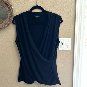 41 Hawthorn-Benni Wrap Front Ruched Knit Top XL Black